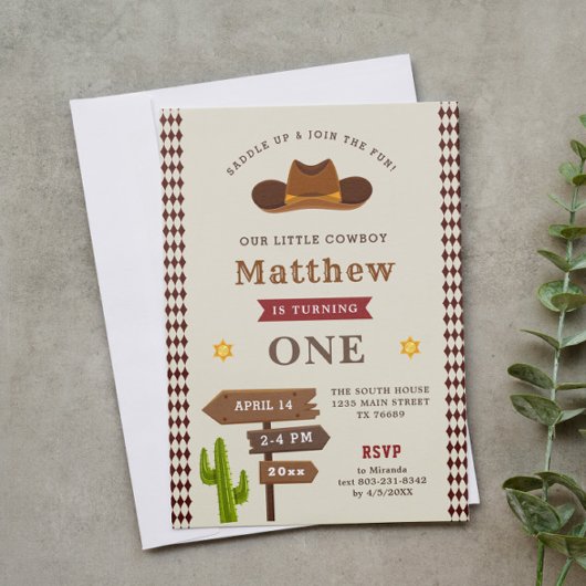 カウボーウエスタンサロン1st男の赤ちゃんワイルド誕生日 招待状