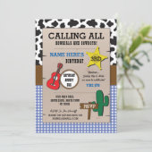 カウボーズブルーチェック誕生日シェリフウェスタン招待状 招待状 (スタンド正面)