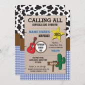 カウボーズブルーチェック誕生日シェリフウェスタン招待状 招待状 (正面/裏面)