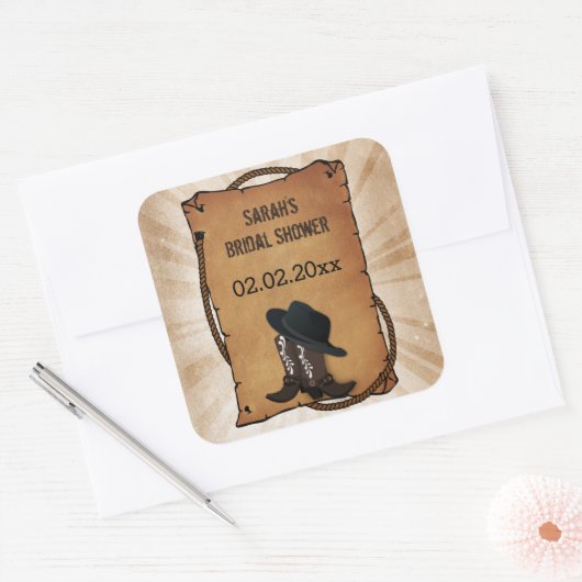 カウボーブーツウェスタンテーマパーソナライズされたシール スクエアシール (封筒)