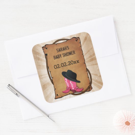 カウボーブーツウェスタンテーマパーソナライズされたシール スクエアシール (封筒)