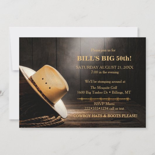 カウボ男らし素朴イハットロープウッドウェスタン 招待状 (正面)