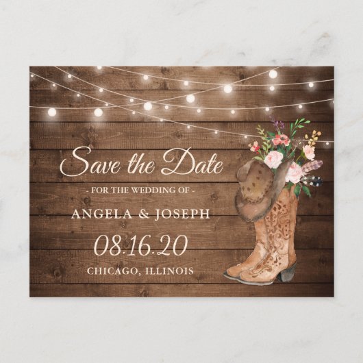 カウボ素朴イ女性のカーボーイブートフローラ保存日付 案内ポストカード (正面)