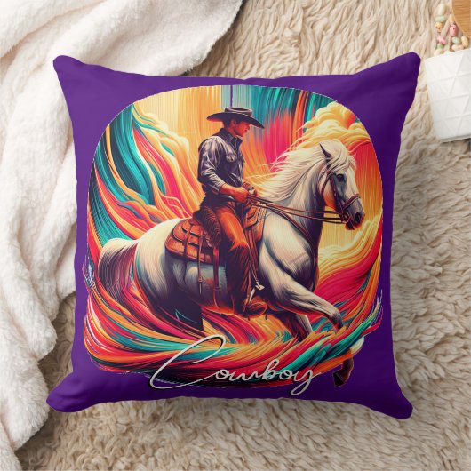 カウボ鮮やかイとウマパープル クッション (ブランケット)