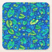 カウライリー、ヘタドック夏の池花柄 スクエアペーパーコースター (正面)