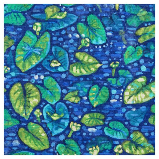 カウライリー、ヘタドック夏の池花柄 ファブリック (見本)