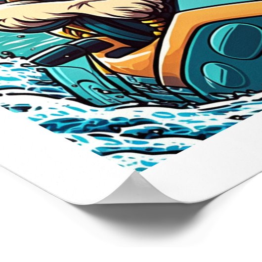 カウルビーンズクール – ジェットスキーにサングラスをかけた猫 ポスター (角)