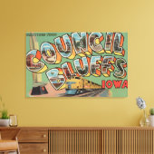 カウンシルブラフス，アイオワ – 大きな文字のシーン キャンバスプリント (インサイチュ (リビング))