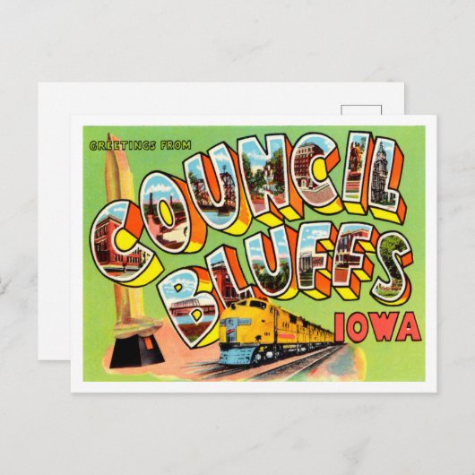 カウンシル・ブラフス、アイオワ・ヴィンテージ・トラベルの挨拶 ポストカード (正面/裏面)