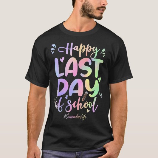 カウンセラー幸せな学校の最終日絞り染め Tシャツ (正面)