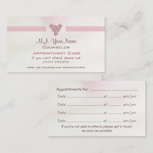 カウンセラー、サーモンピンクサテン効果 予約カード (正面/裏面)