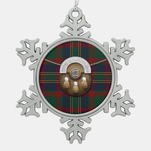 カウンティコルクアイルランドタータンチェックアンドスポーラン スノーフレークピューターオーナメント (正面)