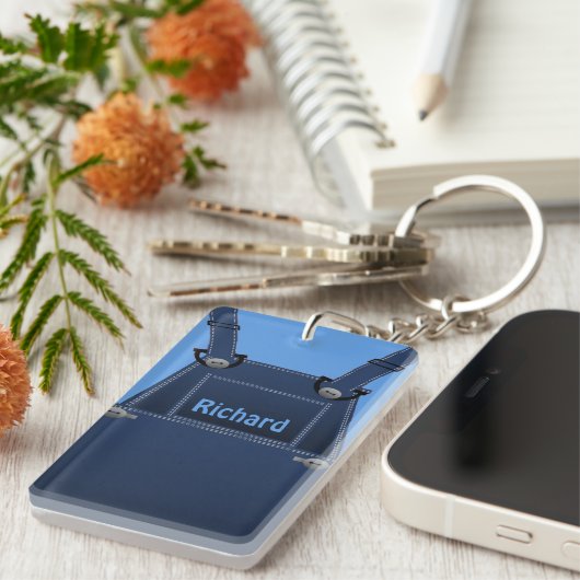 カウンティフォークブルーオーバーオールズカスタムキーチェーン キーホルダー (正面右)