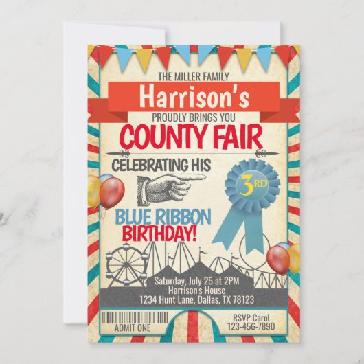 カウンティーフェアの誕生日のパーティの招待状 招待状 (正面)