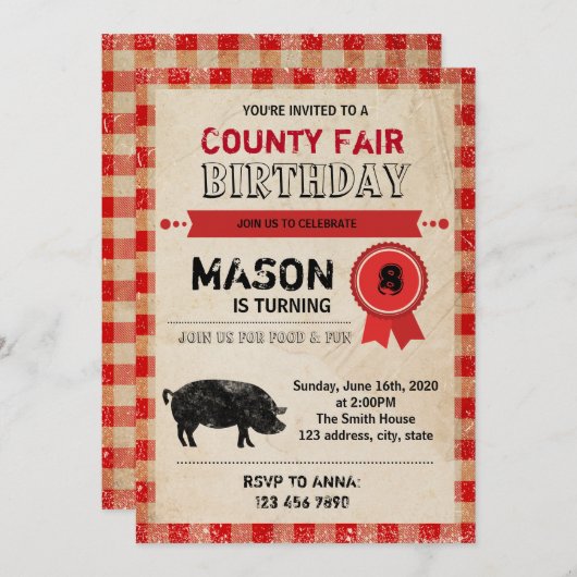 カウンティーフェアの誕生日の招待 招待状 (正面/裏面)