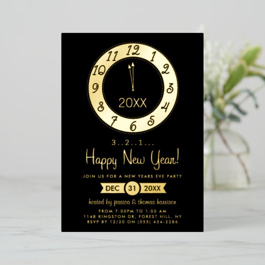カウントダウンから真夜中の新年前夜のパーティー実在 箔招待状 (立ち正面)