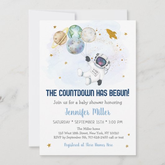カウントダウン宇宙飛行士による宇宙のベビーシャワーが始まった 招待状 (正面)