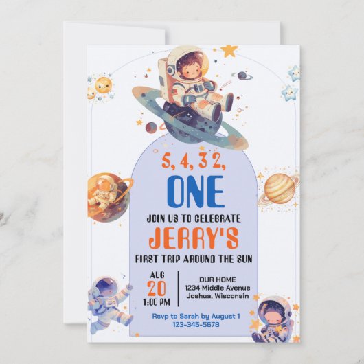 カウントダウン宇宙飛行士宇宙誕生日 招待状 (正面)