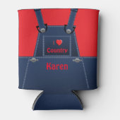 カウントフォークオーバーオール赤いハート パーソナライズされた 缶クーラー (正面)