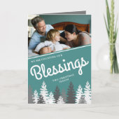 カウント私たちの恵みティール(緑がかった色)クリスマスフォトパイン シーズンカード (正面)