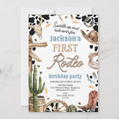 カウー素朴プリントウェスタン最初のロデオ1歳の誕生日 招待状 (正面)