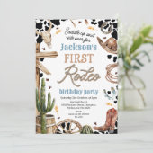 カウー素朴プリントウェスタン最初のロデオ1歳の誕生日 招待状 (スタンド正面)