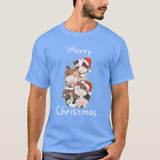 カウ クリスマスツリー クリスマス 動物 牛 レトロ Tシャツ