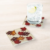 カエデとオークの葉葉の秋の色 ガラスコースター (アングル)