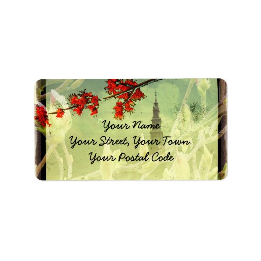 カエデとマグノリアの花 ラベル (正面)