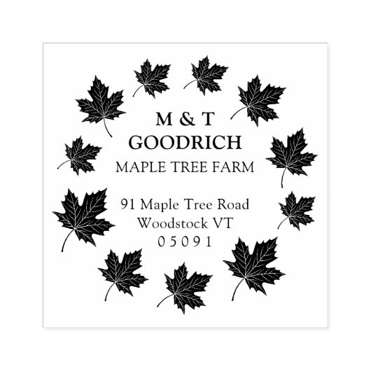 カエデの円葉の差出人住所。 ラバースタンプ (インプリント)