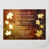 カエデの実を落とす葉秋の遊歩道結婚 箔招待状 (正面)