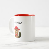 カエデの葉がライトカラーの可愛いカナダビーバー ツートーンマグカップ (正面左)