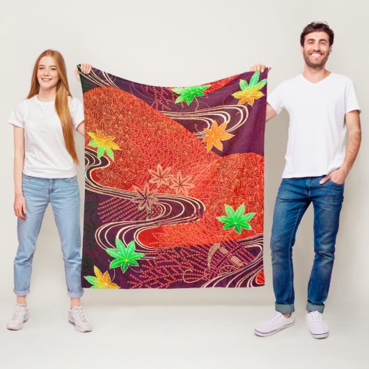 カエデの葉とランニングの水、日本のデザイン フリースブランケット (インサイチュ)