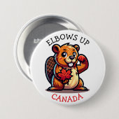 カエデの葉と肘を持つビーバーをカナダに 缶バッジ (正面&裏面)