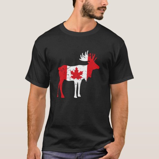 カエデの葉のヘラジカ カナダ国旗 カナダ Tシャツ (正面)