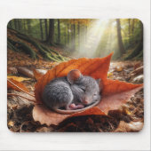 カエデの葉の上で眠っているネズミ マウスパッド (正面)