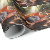 カエデの葉の上で眠っているネズミ ラッピングペーパー (ロールコーナー)