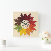 カエデの葉の円 スクエア壁時計 (ホーム)