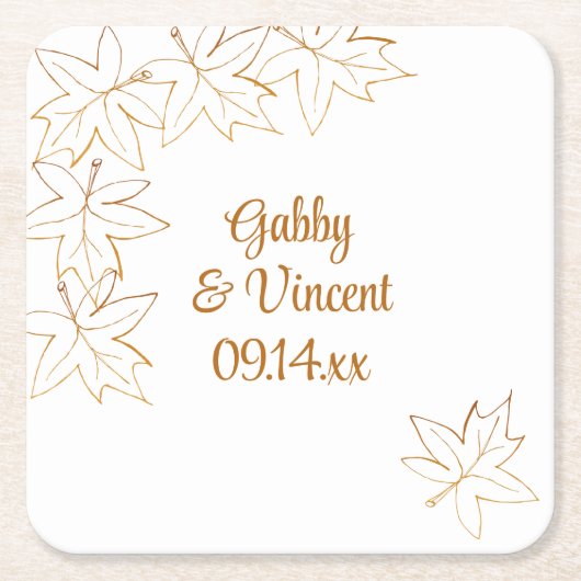 カエデの葉の端の結婚式 スクエアペーパーコースター (正面)