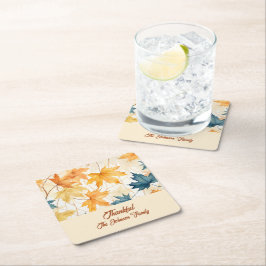 カエデの葉 感謝の気持ちを込めた感謝祭のブランチ・ディナー スクエアペーパーコースター
