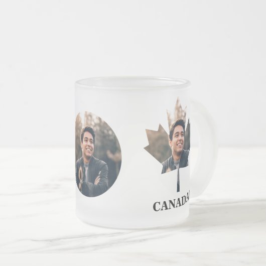 カエデカスタムリの葉の形の写真happyカナダの日 フロストグラスマグカップ (正面右)