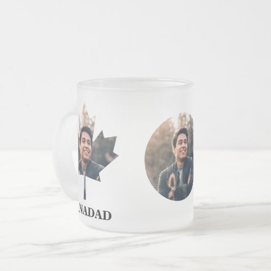 カエデカスタムリの葉の形の写真happyカナダの日 フロストグラスマグカップ (正面左)