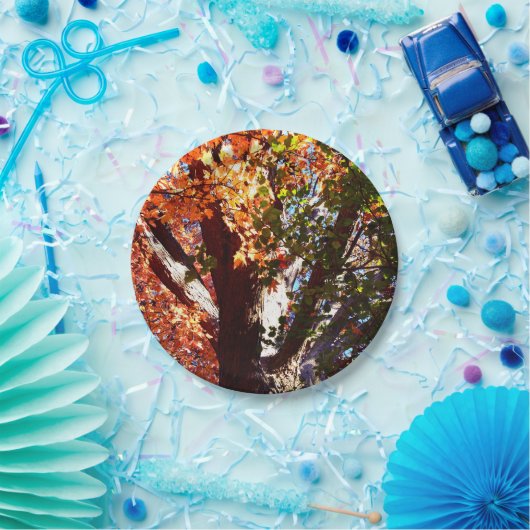 カエデ威厳のあるリ – 秋の木々の最初の眺め ペーパープレート (パーティー)