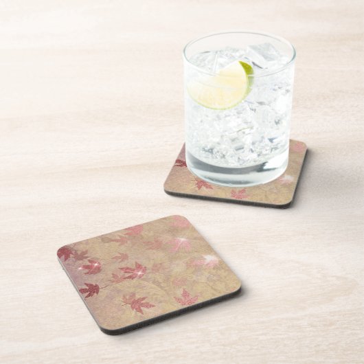 カエデ日本のの葉の輝きエレガントダマスク コースター (右側)