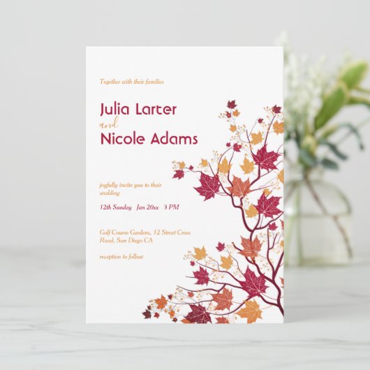 カエデ秋ドライブ葉ド花の花結婚の 招待状 (スタンド正面)