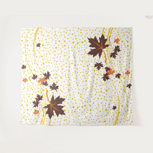 カエデ葉ス茶と黄色の水玉模様 タペストリー (正面(横))