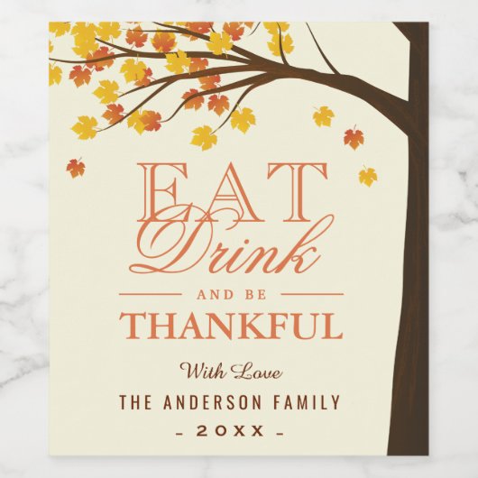 カエデ葉ルの秋の木の感謝祭ディナーの恩恵 ワインラベル (シングルラベル)