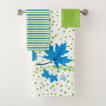 カエデ葉ルの青と緑のバスルームのタオルセット