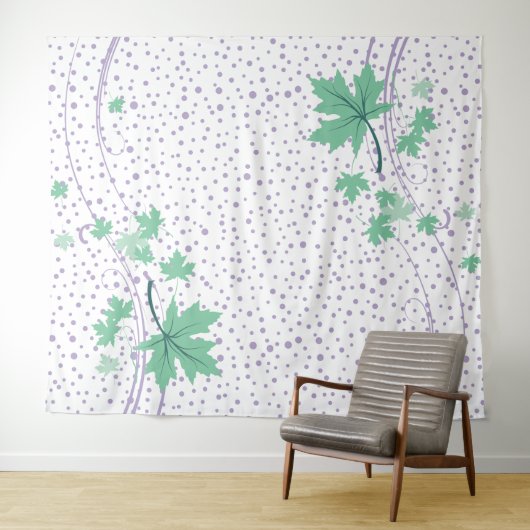 カエデ葉ルミントとラベンダーの水玉模様 タペストリー (インサイチュ(横))