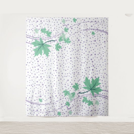 カエデ葉ルミントとラベンダーの水玉模様 タペストリー (正面)